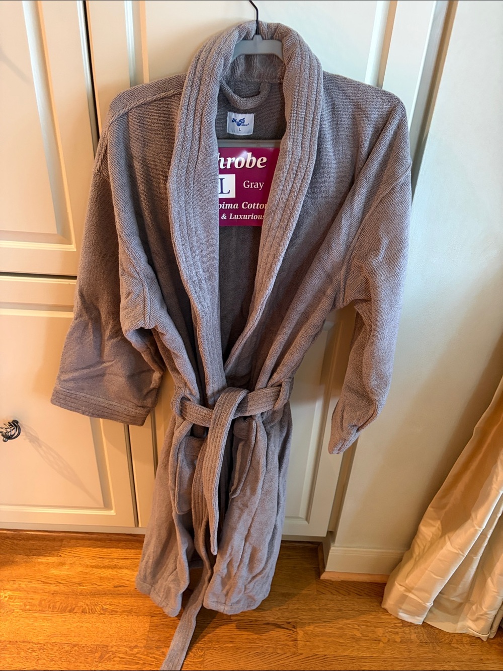 Men's Gray Cotton Bath Robe with Shawl Collar - L